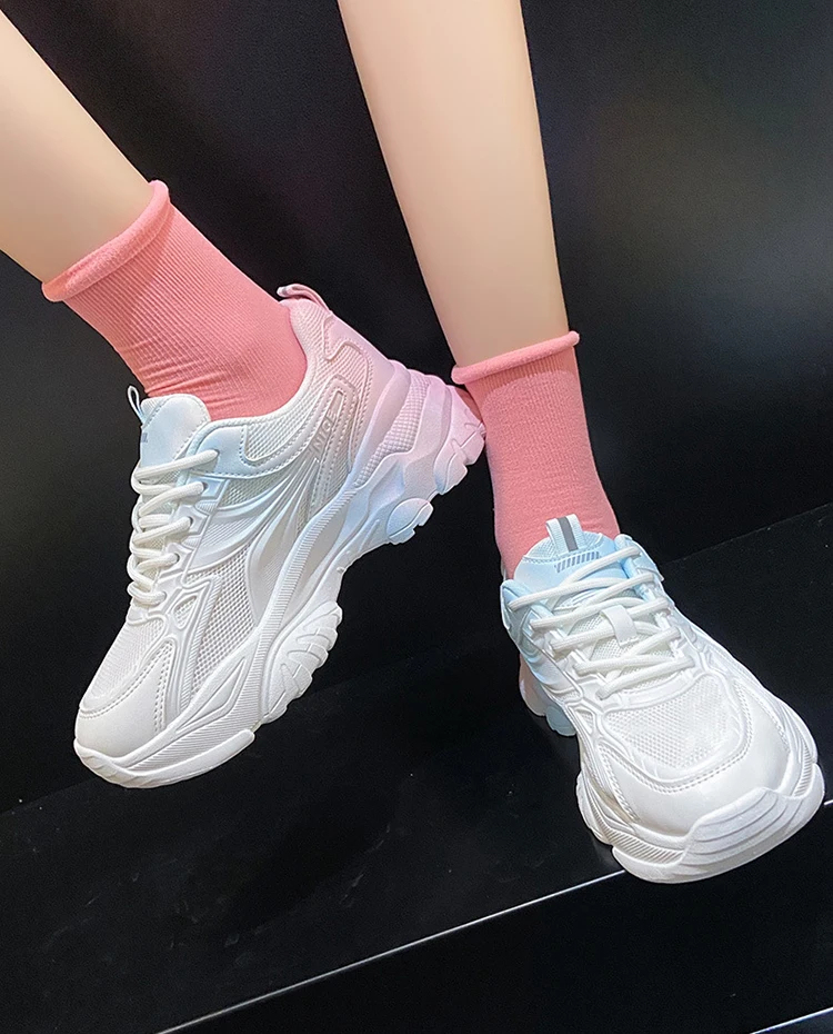 Xrh Lace Up Platform Sneakers Female Injection Molded Height Increasing Shoes Ladieds Mesh Breathable Flat Womens Chunky Shoes