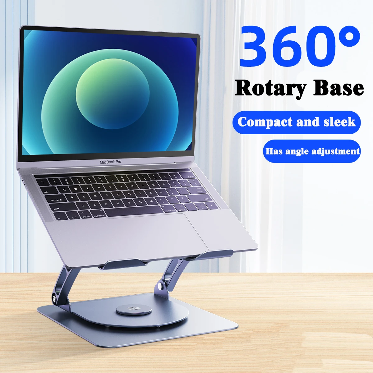 Yicosun Adjustable Ergonomic 2 fans Laptop Holder Aluminum Alloy Desk Laptop Stand Cooling Pads with 360 Rotating Base