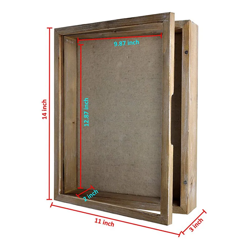 11 x 14 inch Shadow Box Solid Wood in Rustic Farmhouse Grey Picture Frame Case Wood Shadow Box Frame for baby keepsakes