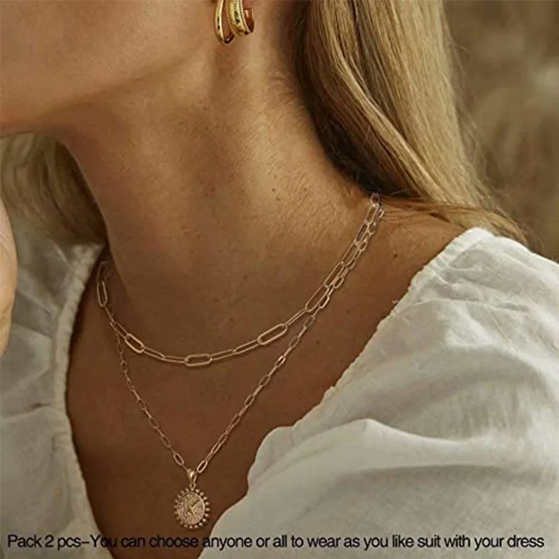 2021 Exquisite Long Chain Layered Initial Necklace for Women Simple Cute Round 26 Letter Pendant