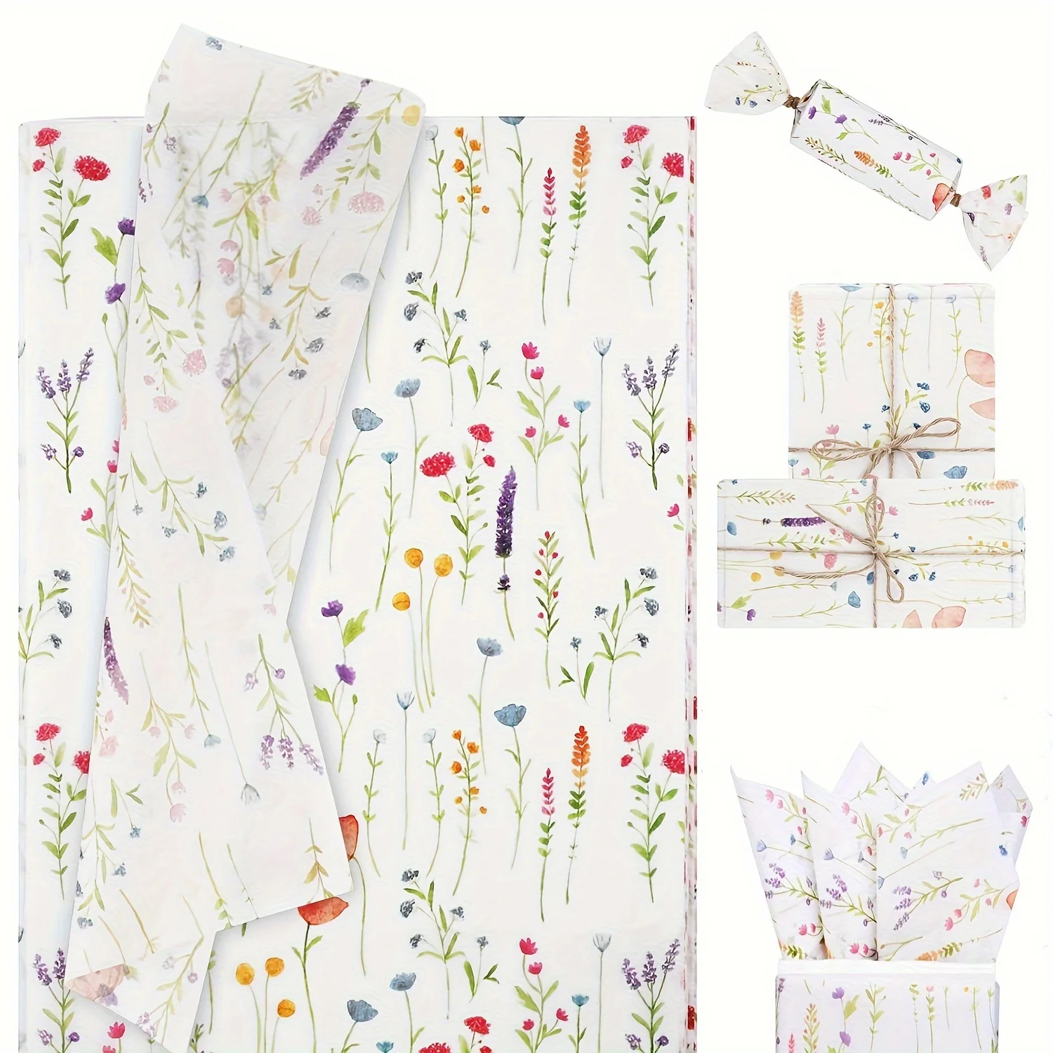 Lavender Tissue Paper, Wildflower Wrapping Tissue Paper Printed Art Decorative Tissue For Spring Wedding Gift Wrapping Supplies