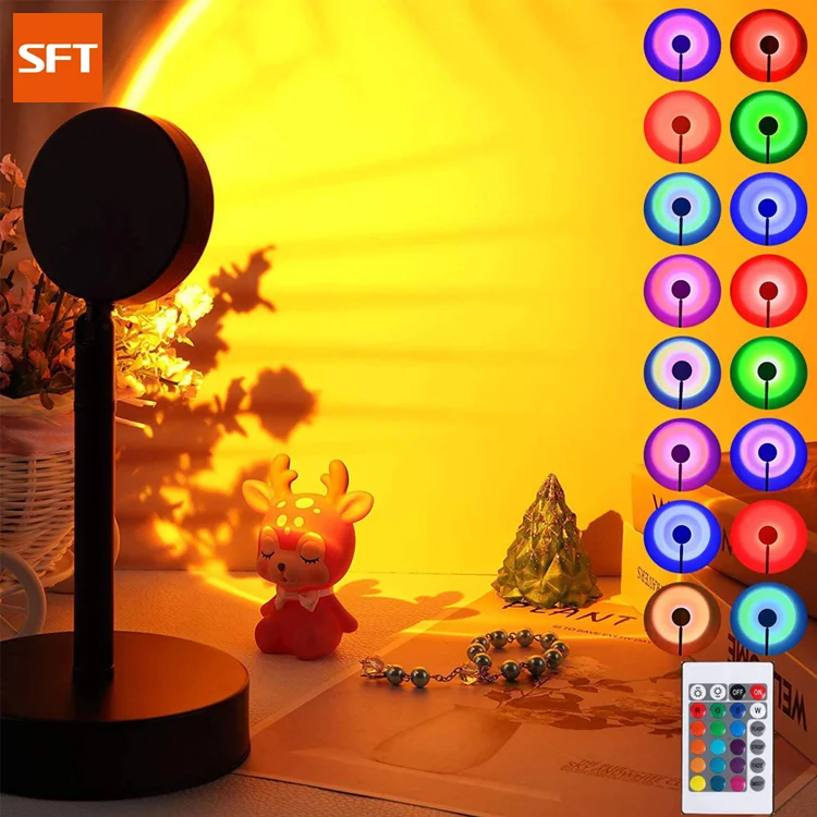 SFT RGB Sunset Lamp 16 Colors with Remote Control sunset projector lamp for Photography Selfie Living Room Bedroom Decor
