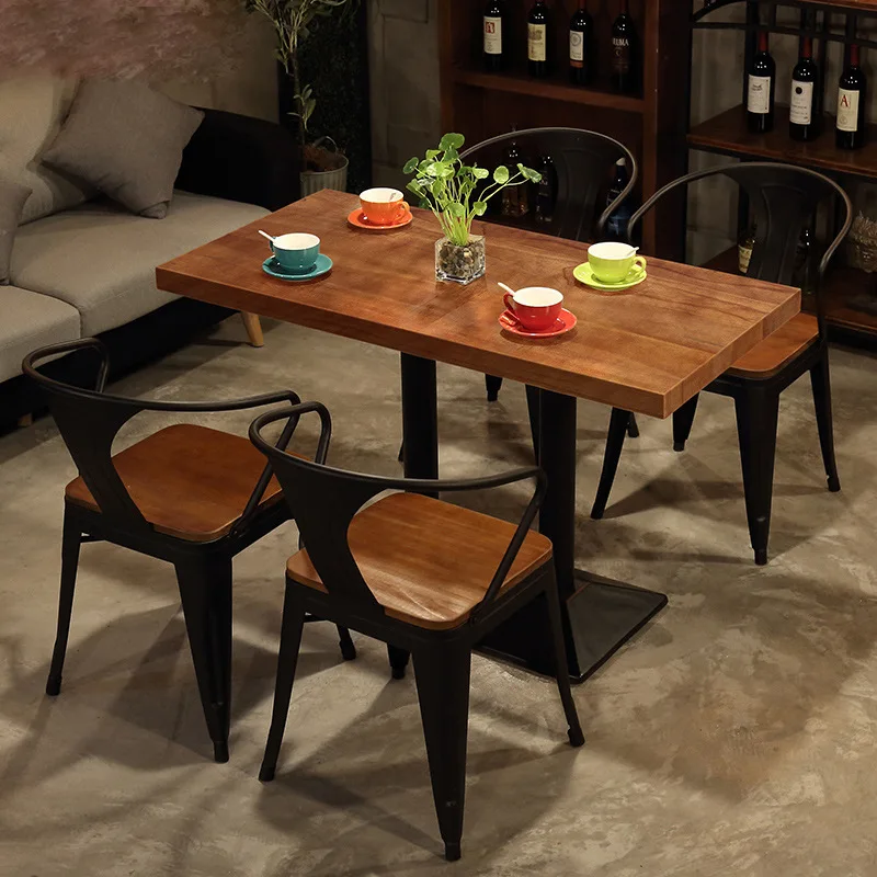 Factory Cheap Durable Industrial Stackable Vintage Metal Restaurant Dining Tolixes Chairs Table Set Pine Wood