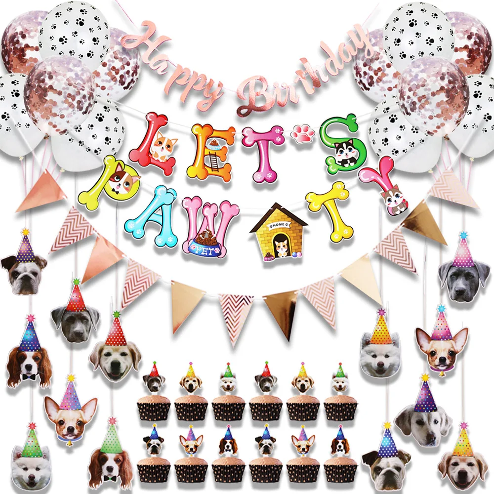 2021 Hot Sale Dog Birthday Set For Pet Party Decoration Colorful Banners For Puppy Party Accessory