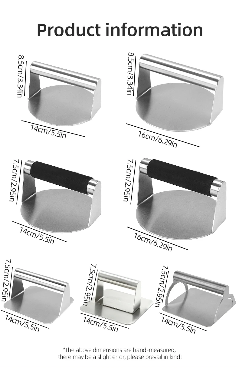 Silicone Stainless Steel Hamburger Meat Press Mold, Circular or Square Meat Patty Maker,  Teppanyaki Tool