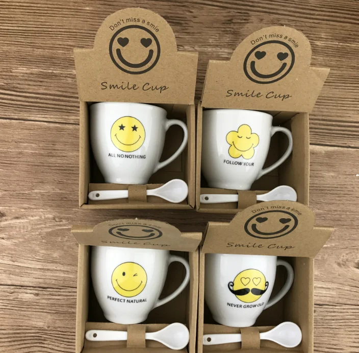 Promotional gift custom logo ceramic coffee mug with spoon