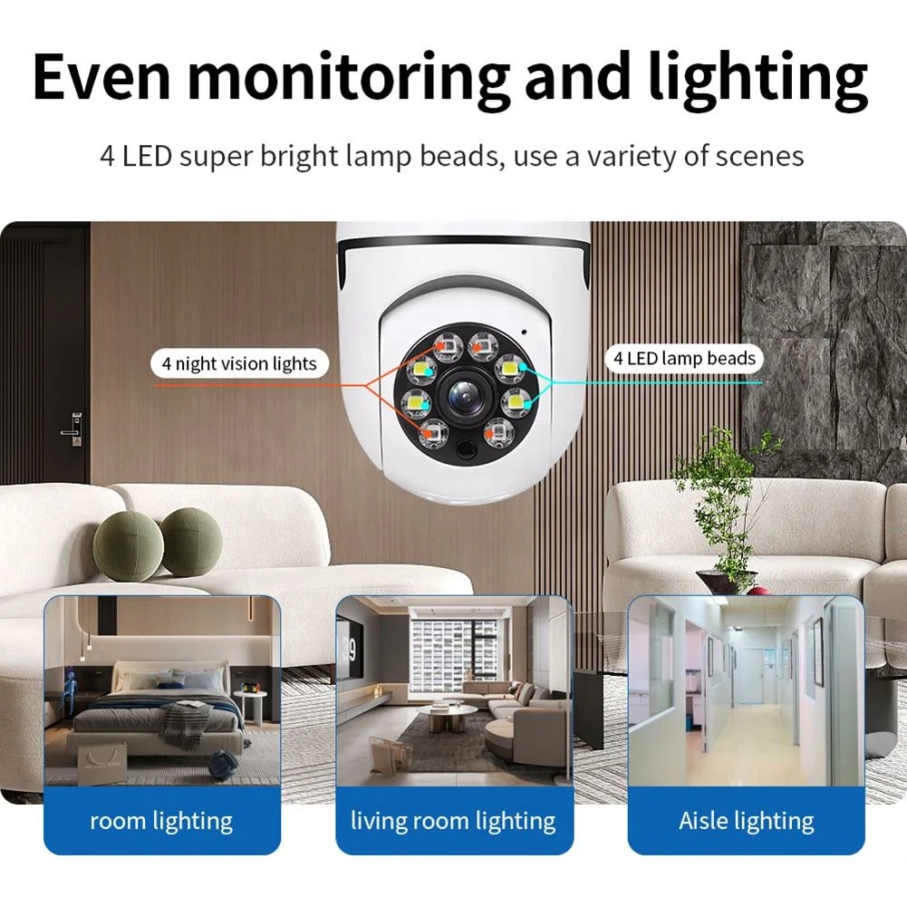 Shingel Color Night Vision Wireless Wifi Camera Smart Security Camera 1080P 360 Rotate Wifi IP PTZ Light Bulb Camera For Outdoor