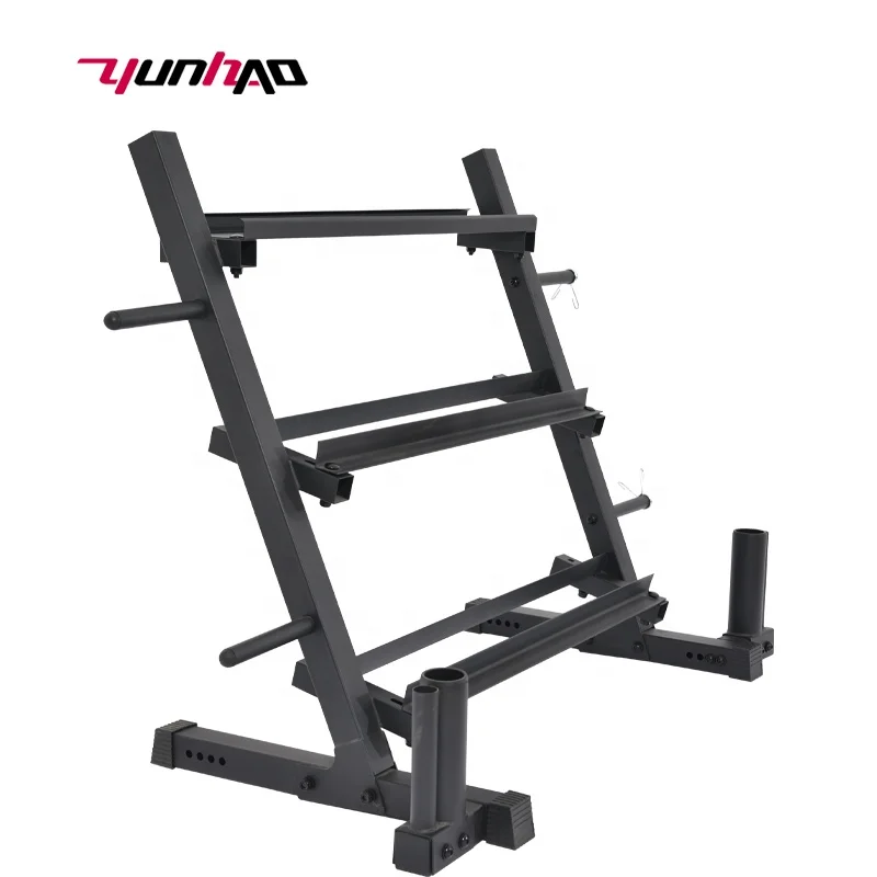 Wholesale High Quality Q235 Steel Gym Fitness Three-tier Dumbbell Storage Rack With Hex dumbbell/Barbell/ Weight plate