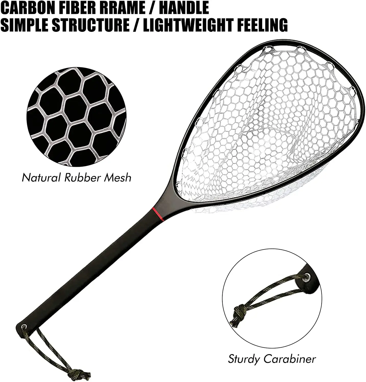 Carbon Fiber Landing Net Fly Floating Fishing Net with Soft Rubber Trout Net fly fishing