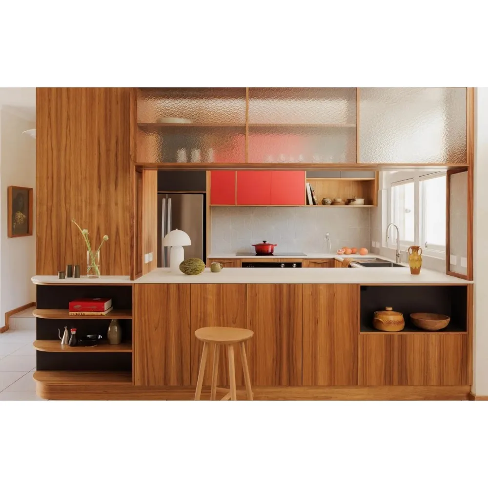 House Renovation Blackwood Veneer Kitchen Cabinet Design Marble Stone Bench Top Kitchen