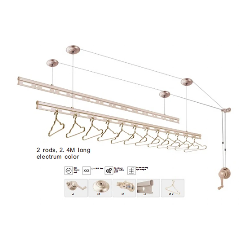 YHSJ6618C Hand-cranked lifting and lowering drying rack double pole indoor balcony household manual drying rod clothesline