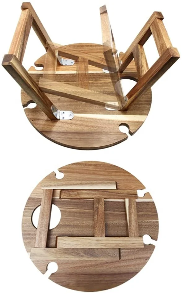 Outdoor Wine Picnic Table, Large Folding Portable Bamboo Snack & Cheese Tray with 4 Wine Glasses Holder for Concerts at Park