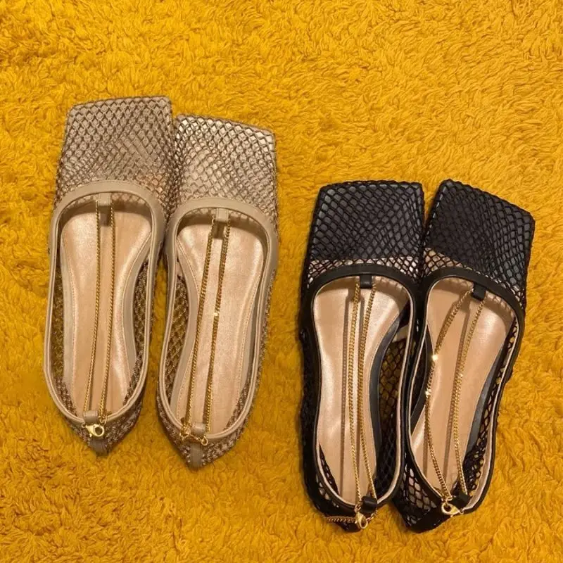 Mesh Sandale Femm Luxury Chain Slide Flat Bottom Sandals for Ladies Footwear