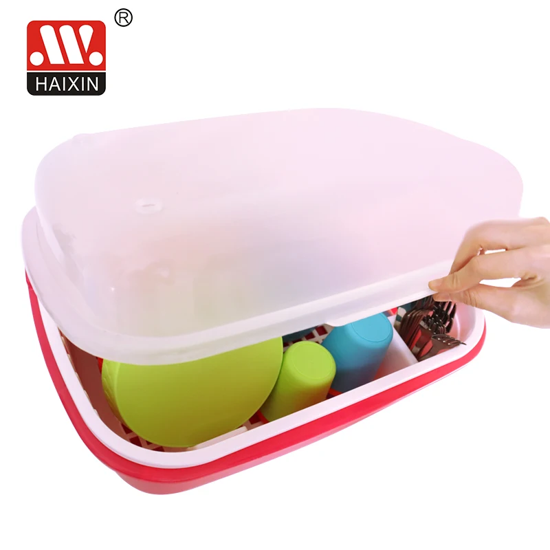 15L Dish Drying Rack with Lid Cover and Drain Board