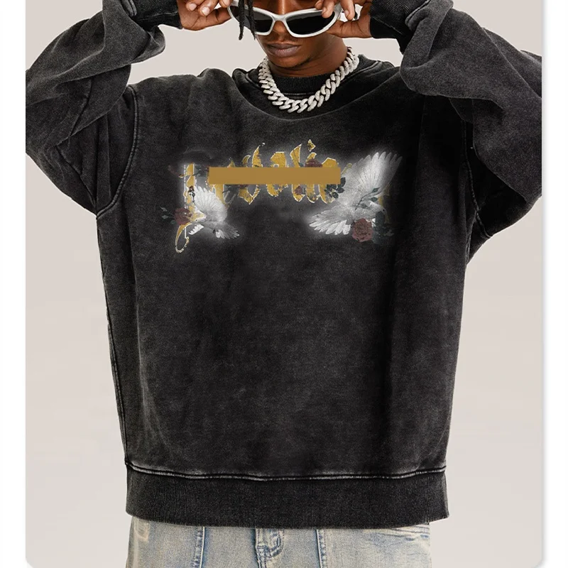 Cotton Oversized Sweatshirt OEM Custom Print Logo Vintage Crewneck Men Sweatshirt Custom Hoodies