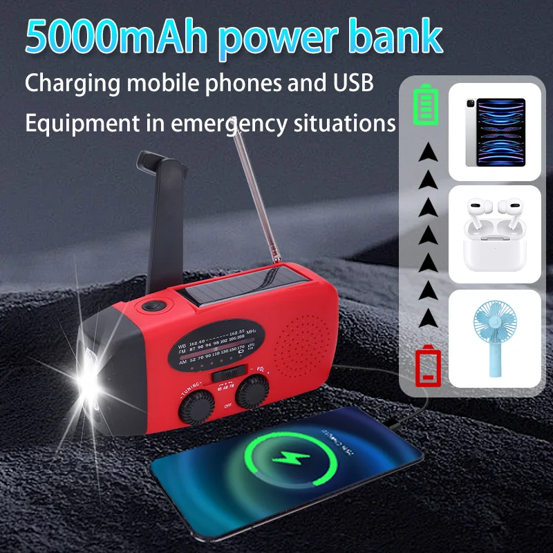 Hot sale Multi-function waterproof Emergency weather solar crank am fm noaa radio with dynamo charging 5000mah