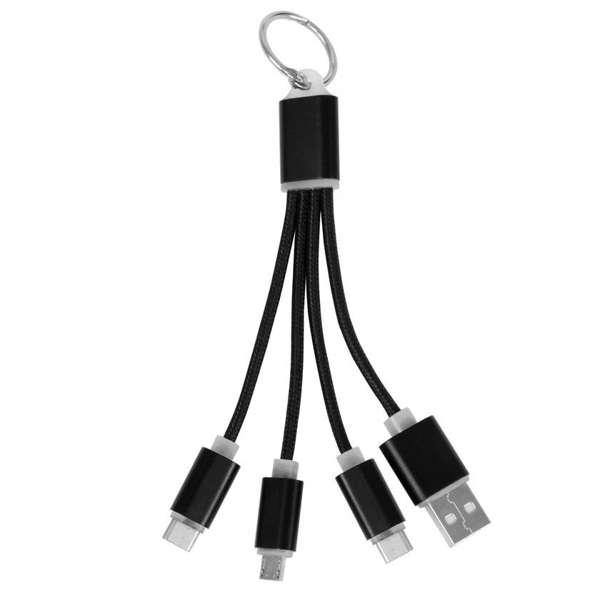 Promotional Gift Nylon braid 3 in 1 USB Cable Multi Keychain Portable Data Sync Line for iPhone Samsung Android Mobile Phone