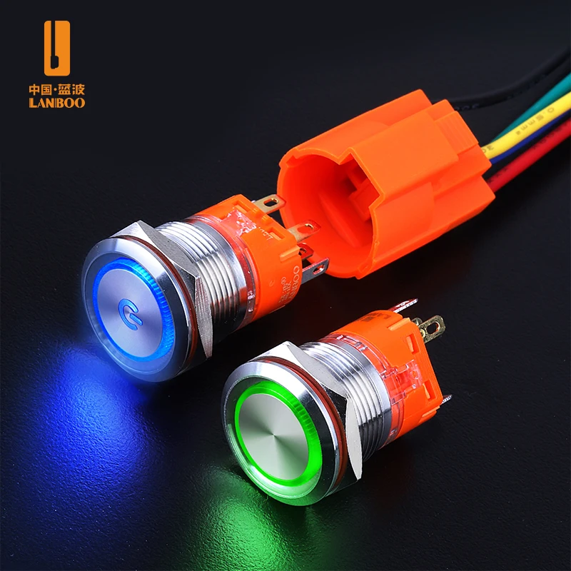 Lanboo 19 мм DPDT 1NO1NC 2NO2NC 12V синего красного зеленого цветов светодиодной подсветкой водонепроницаемые машина вкл/выкл кнопочный переключатель 8