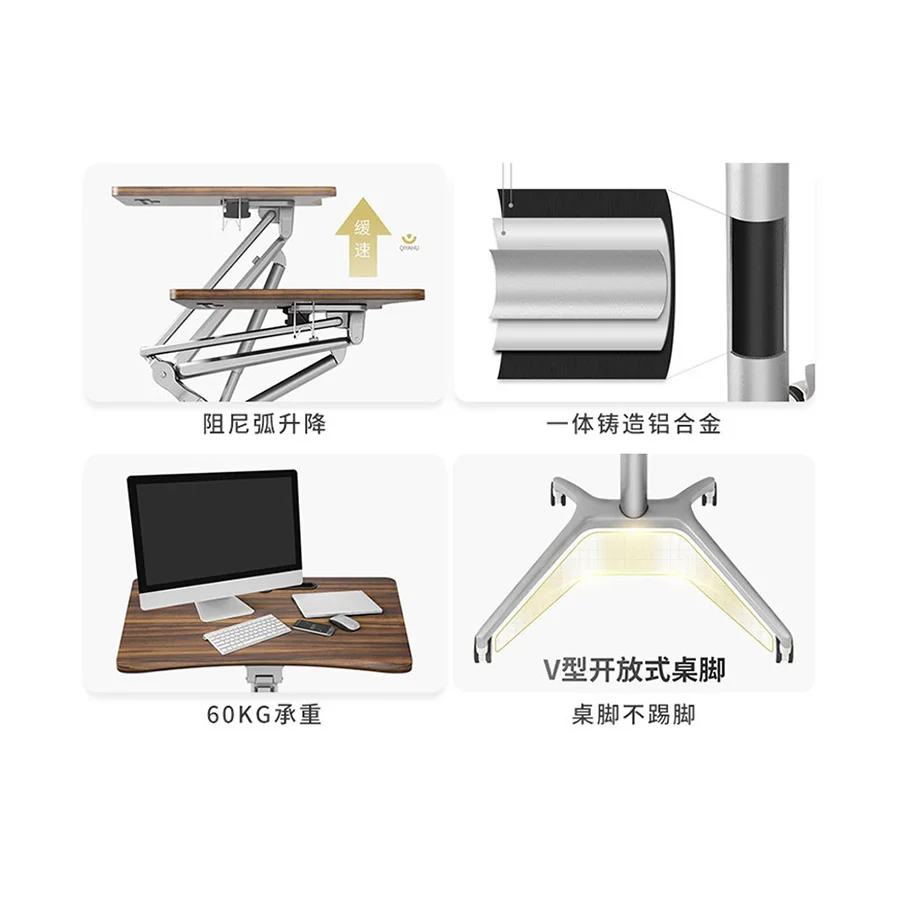 Swivel Moving Small Foldable Desk Bedside Aluminum Fram With Wheels Height Adjustable Laptop