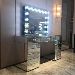 Туалетный столик туалетного столика с большим освещением из МДФ и стекла Docarelife для макияжа с легким зеркалом