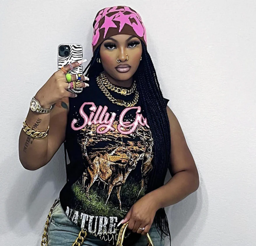 Peeqi Women Two Piece Set Summer Graphic Print Tank Top and Butterfly Lace See Through Pants sexy 2 piece set women streetwear