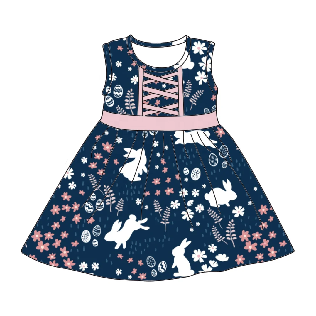 Liangzhe Fashion dress for girls Cute bunny Print sleeveless dress for kids designer clothing Summer 2024