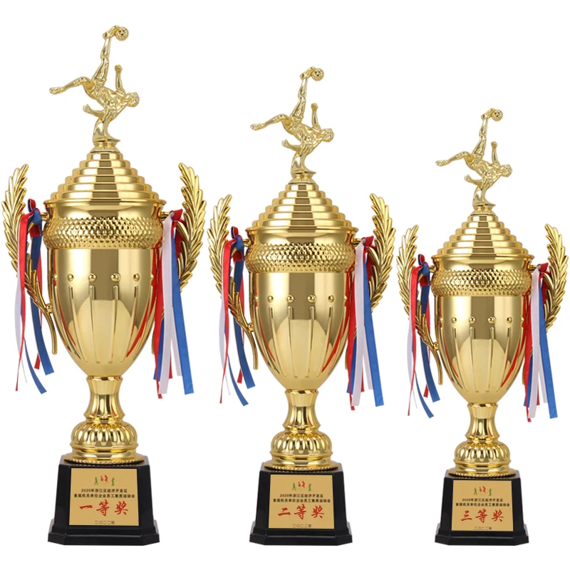 Classic plastic trophy YiWu JinZun factory custom letters base sport soccer trophy