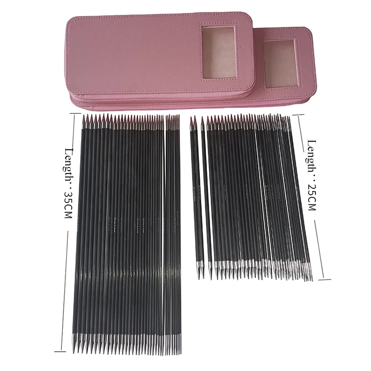 Good price copper and carbon fiber sewing tools smooth handle all kinds of size pink PU bag pack knitting needles sets