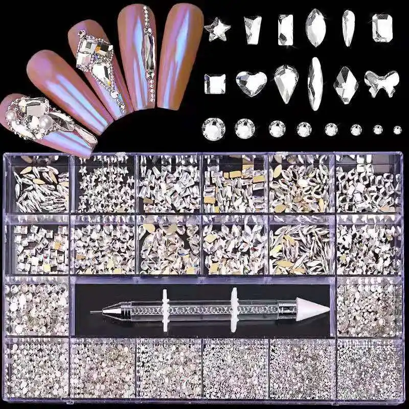 Multicolor 21grids set box shaped rhinestone Mixed Shape Rhinestone for Nail Art Decoration