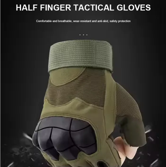 Green Tan Breathable Full-Finger Tactical Gloves Training Defense Cycling Gloves Touch Screen Adjustable Sports Protective