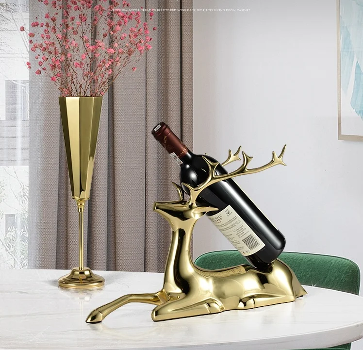 Animal type wine rack home decoration and hotel table decoration copper deer decorative metal wine rack