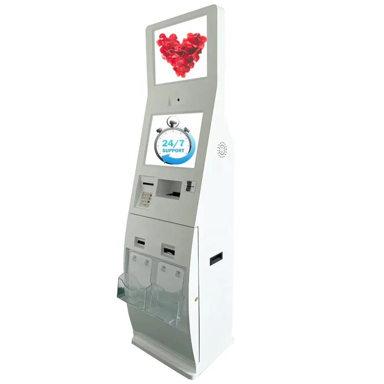 With receipt thermal printer card dispenser QRcode reader touch screen self service hotel check in kiosk