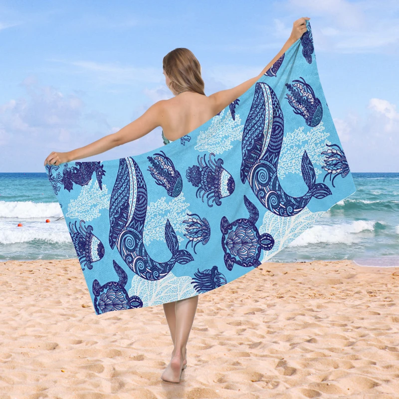 Low MOQ OEM Factory Sand Free Sea Turtle Wholesale Bath Microfiber Towel Beach Custom Print Towels