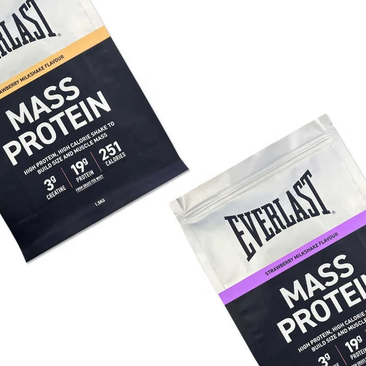 Customized Flat Bottom Pouch Zipper Plastic Package Bag For Whey Protein Powder Bags