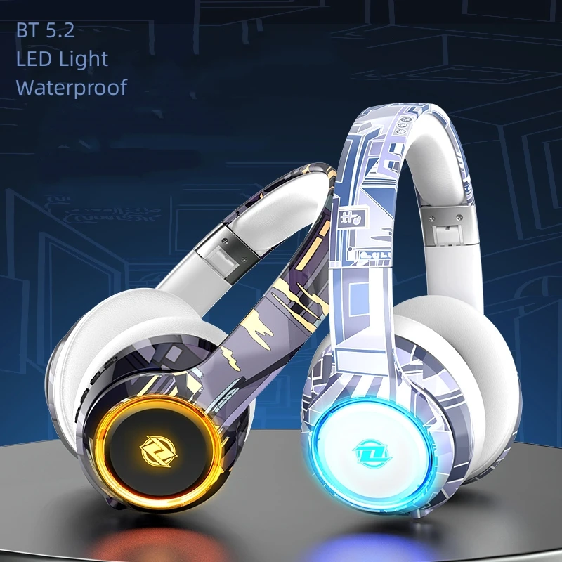 Custom Earphones TF Headphones LED Lights Wireless Headsets Custom Logo Hands Free Headset for Mobile Gaming In-ear Headphones