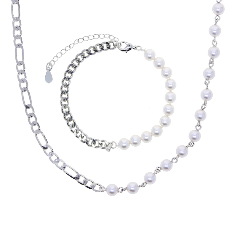 2023 New Arrival Stylish Male Jewelry Set for Men Boy Elegant Pearl Mix Cuban Chain Necklace Bracelet