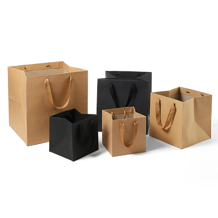 Square wide bottom flower hand bonsai gift cake packaging baking potted fruit bags kraft paper bags