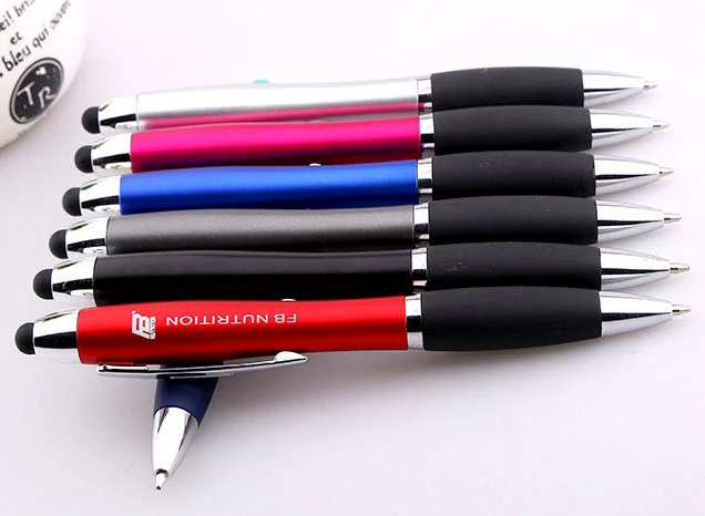 Custom Promotional 3 in 1 Ballpoint Pen With Touch Stylus Ball Point Pen Led Flashlight Logo Plastic Pen