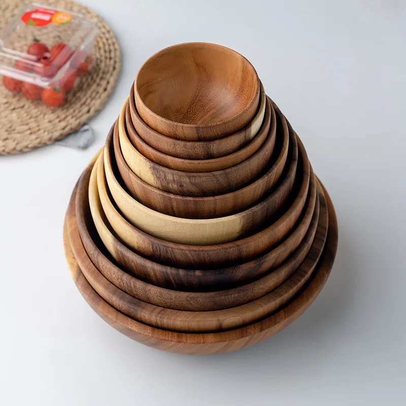 Salad Server FREE Tableware Wood Salad Serving Bowls Spoon Fork Set Custom Logo Cooking Acacia Wooden Bowl