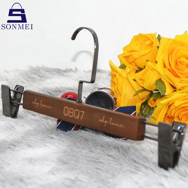 Movable luxury natural custom skirt trouser wooden hanger with clips