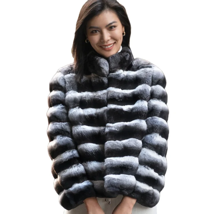 Good Price Luxury Natural Women Genuine Mink Fur Chinchilla Rabbit Fur Coat Stand Collar Winter Warm Fur Coat