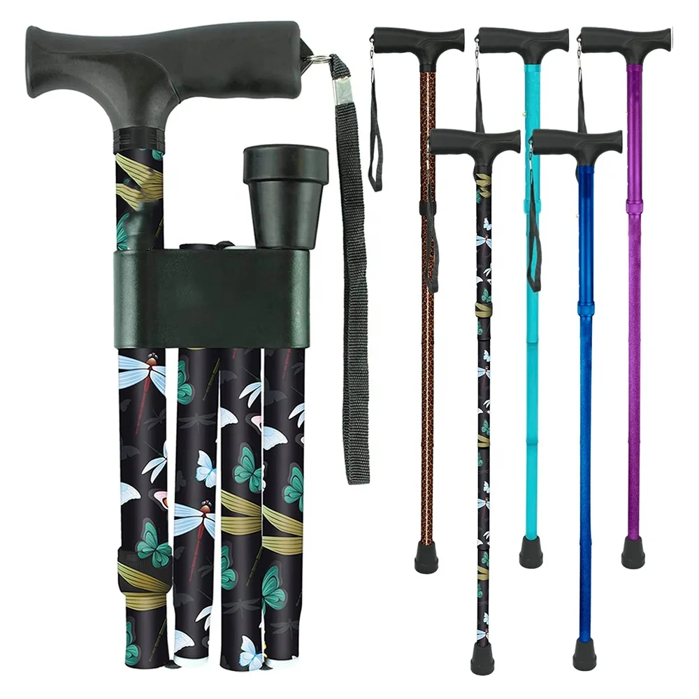 Foldable Walking Cane for Men, Women - Fold-up, Collapsible, Lightweight, Adjustable, Portable Hand Walking Stick