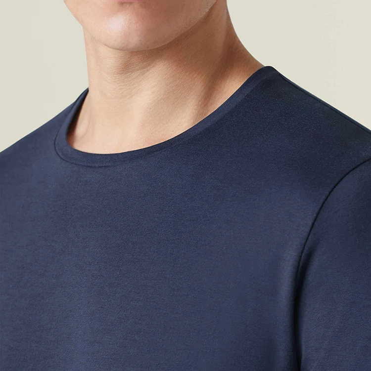 High Quality Fashion Breathable Light Blue Round Neck Blank T Shirt Unisex Custom Plain Luxury Mercerized Cotton T-shirt For Men