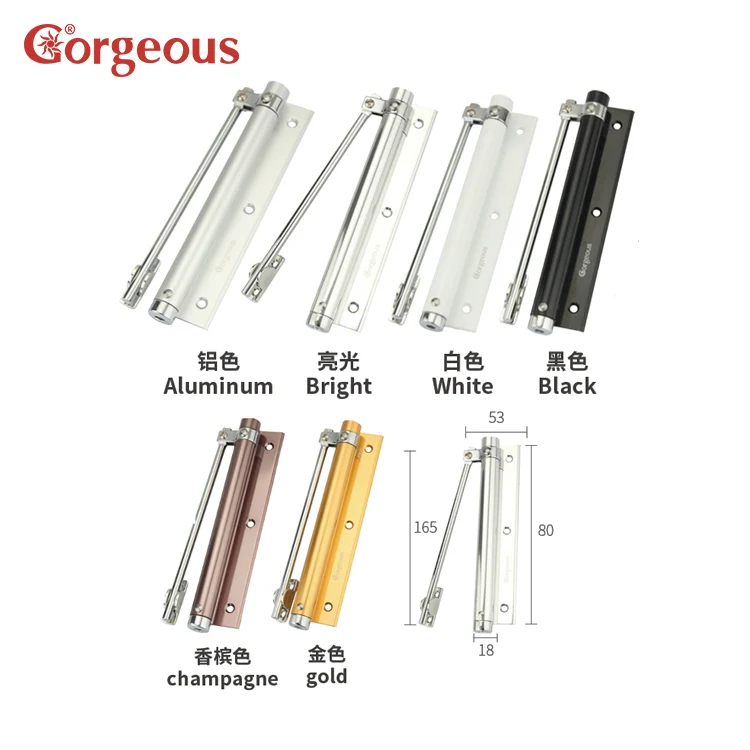 hardware types mini surface mounted aluminium alloy soft gate closer punch free automatic small spring door closer