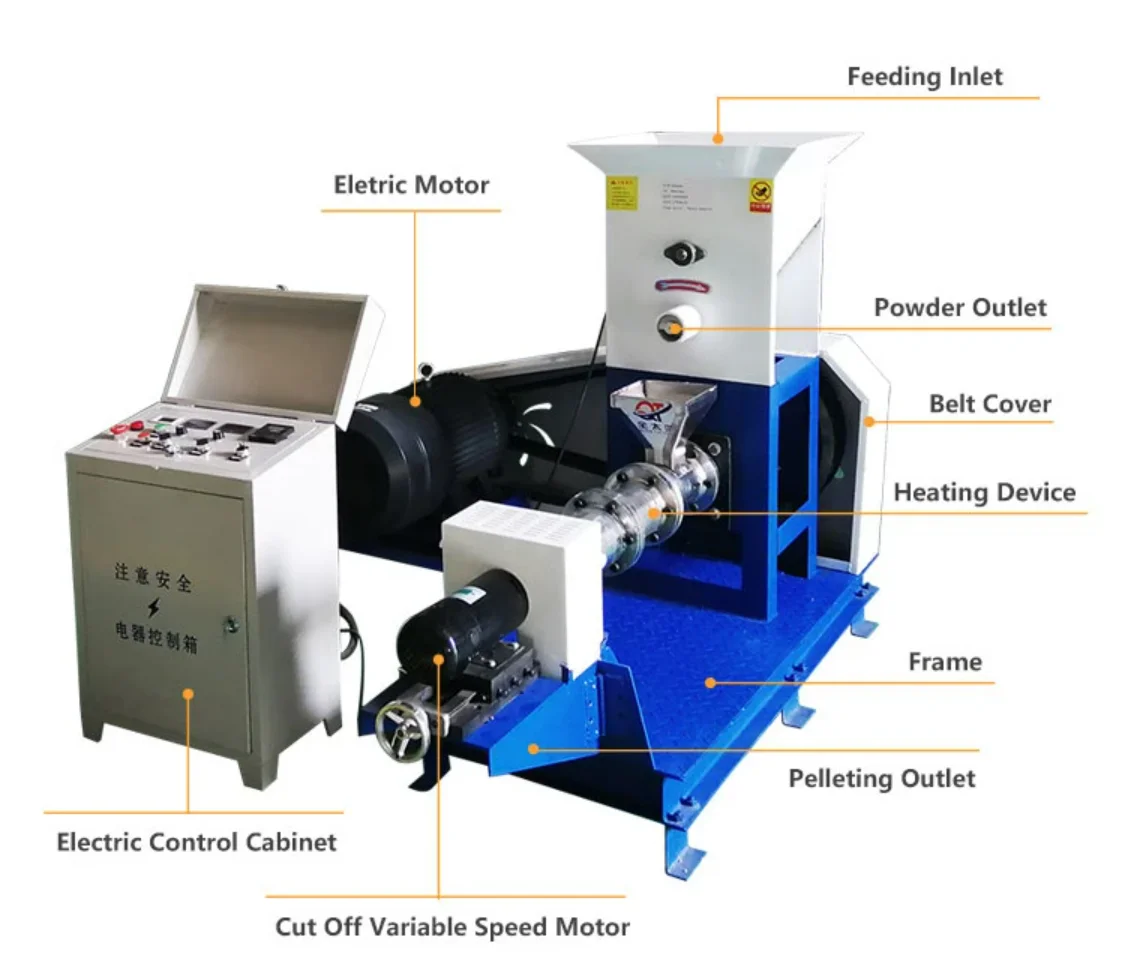 Liyang HY feed Granule Making machine For fish Small Electric Single Screw Floating fish feed pet food Extruder machine