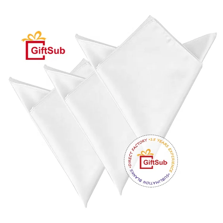 Personalized 10.5x10.5IN Sublimation White Handkerchief Soft Satin Polyester Blank Hanky Solid Pocket Square Handkerchiefs