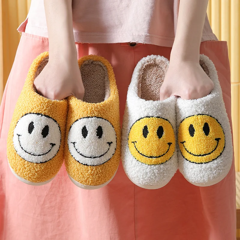 Smiley Face Slipper Soft Plush Drew House Justin Slippers Foam Shoes Slip-on Cozy Indoor Outdoor Slippers