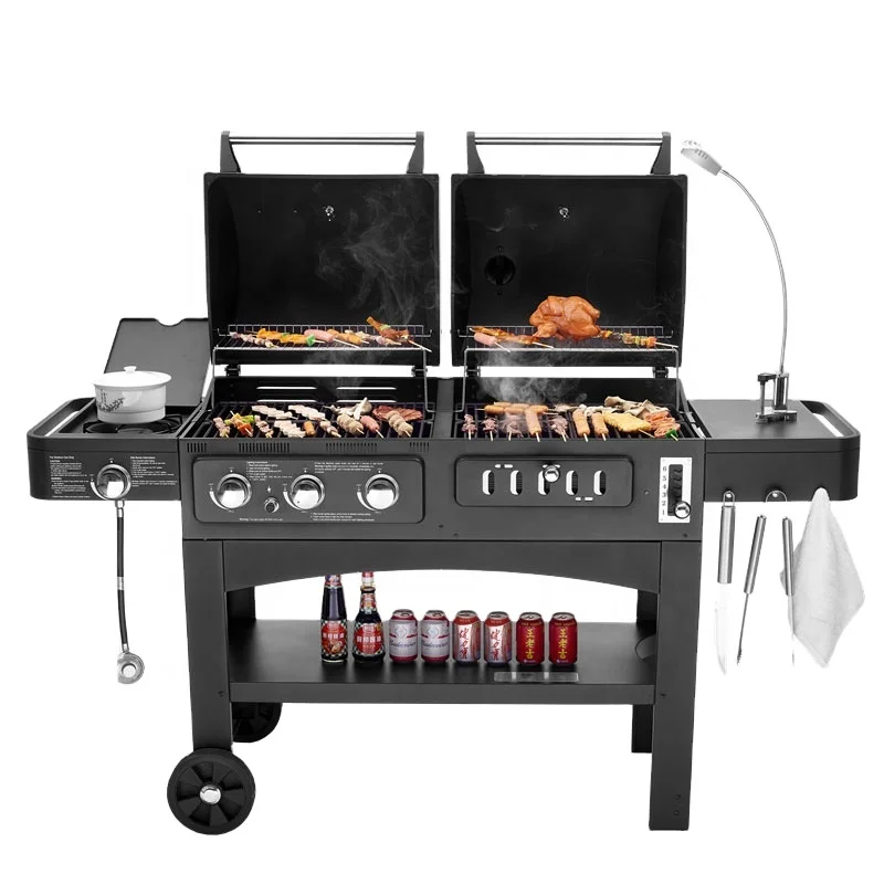 Gas charcoal dual purpose barbecue stove, courtyard home outdoor large multifunctional barbecue rack barbecue grill BBQ oven