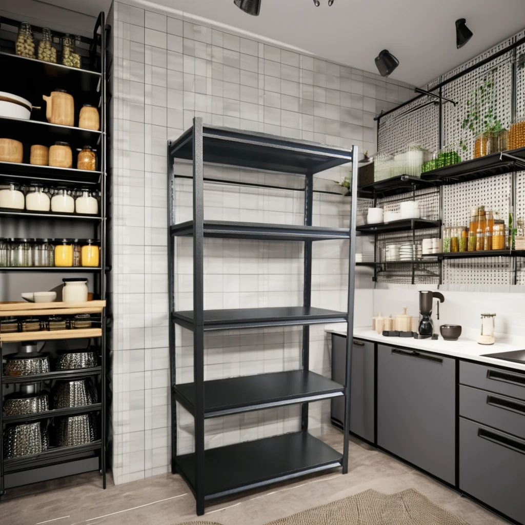 Light duty storage metal kitchen shelf unit home display racking system 5 tier boltless shelving rack for home use