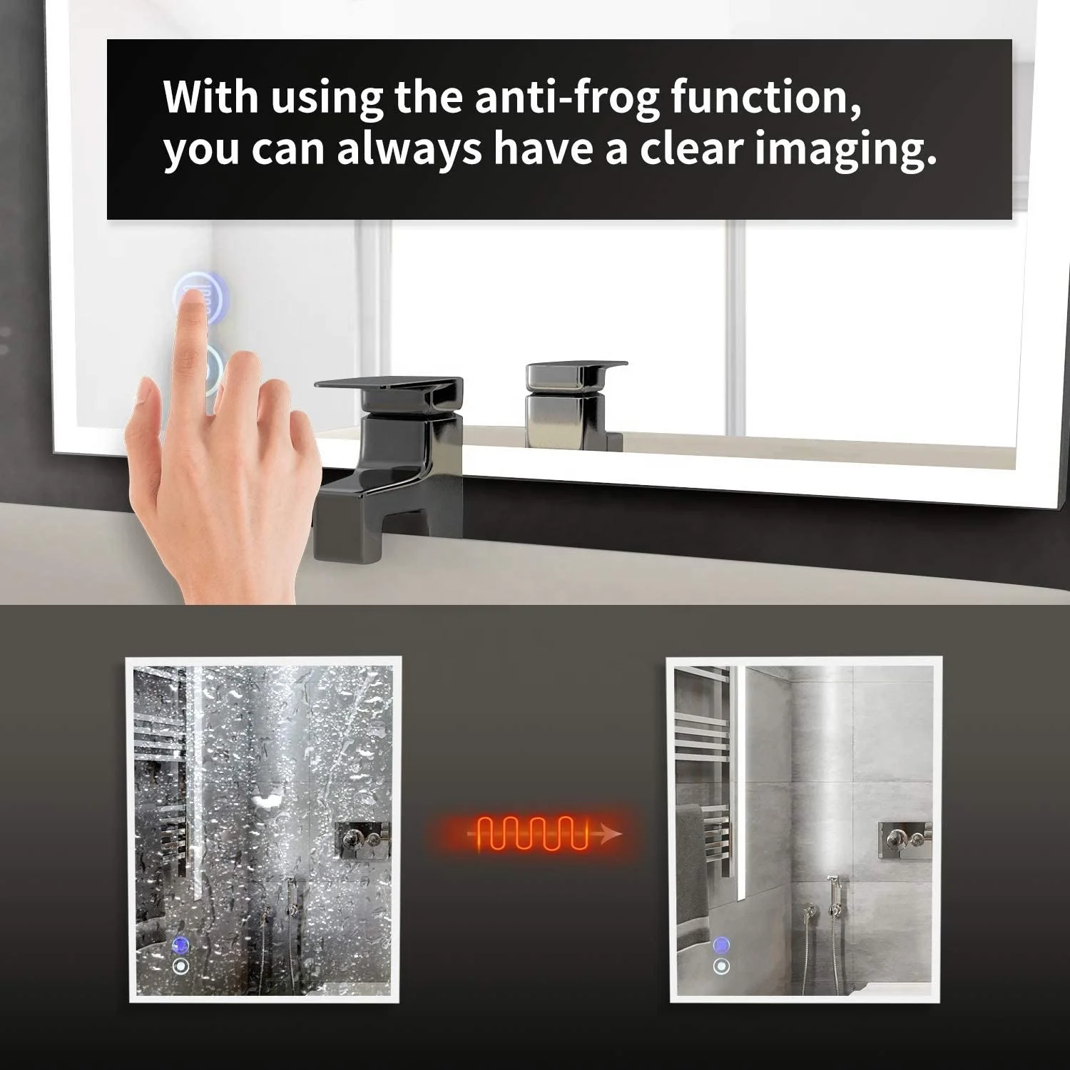  Guzex LED Lighted Bathroom Mirror Dilemma Touch Switch Anti-Fog 3 Light